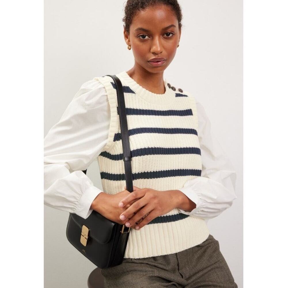 RAILS bambi sweater vest w/ contrasting sleeves in ivory navy stripe size small